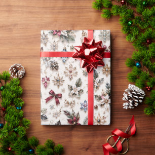 Papel De Regalo Burgundy Floral Rosa de Marfil de Invierno