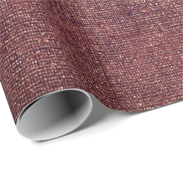 Papel De Regalo Burgundy Gold Rubor Maroon Linen Burlap Rustic (Esquina del rollo)