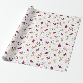 Papel De Regalo Burgundy Holly & Gold Christmas Wrapping Paper