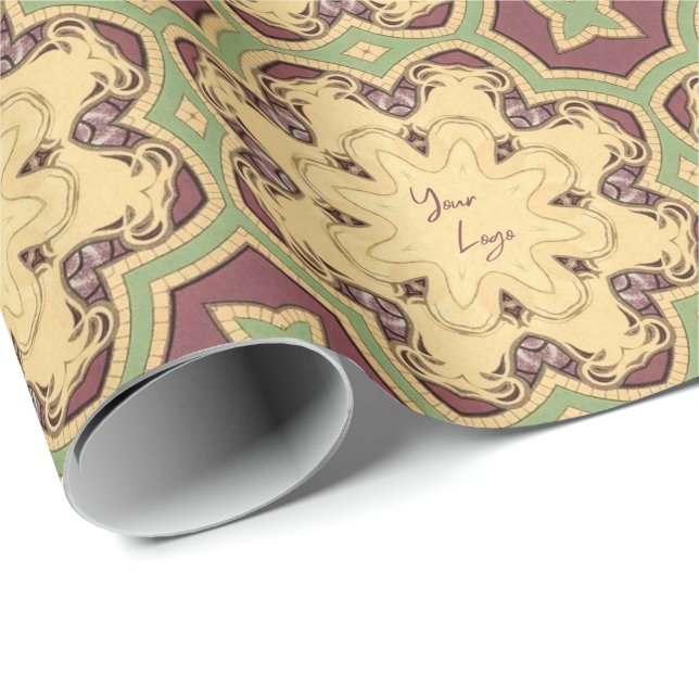 Papel De Regalo Burgundy Marfil Sage Green Business Logo Geométric (Esquina del rollo)