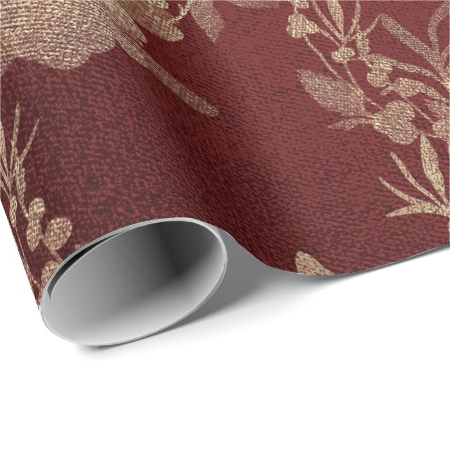 Papel De Regalo Burgundy Maroon Foxier Gold Wreath Rubor Royal (Esquina del rollo)