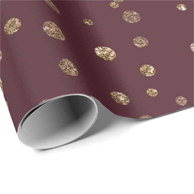 Papel De Regalo Burgundy Maroon Gold Stripes Crystals Confetti (Esquina del rollo)