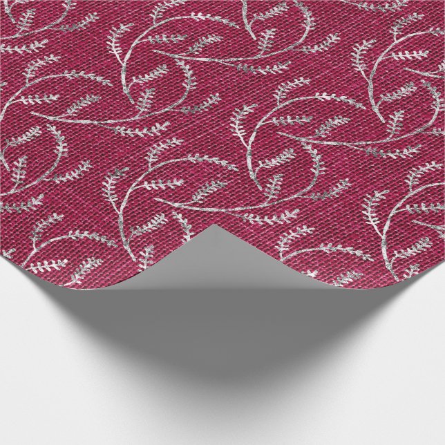 Papel De Regalo Burgundy Maroon Linen Silver Sparkly Laurel (Esquina)