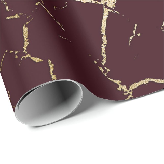 Papel De Regalo Burgundy Maroon Red Gold Resumen Marble Urban (Esquina del rollo)
