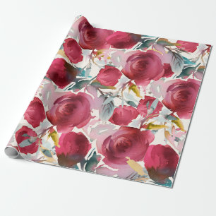 Papel De Regalo Burgundy Marsala Boho Watercolor Floral Pattern