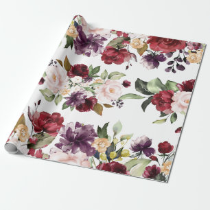 Papel De Regalo Burgundy Marsala Merlot Boda de acuarela floral