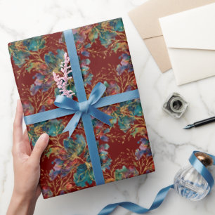 Papel De Regalo Burgundy Oscuro Multicolor Moderno con Brillo Fals