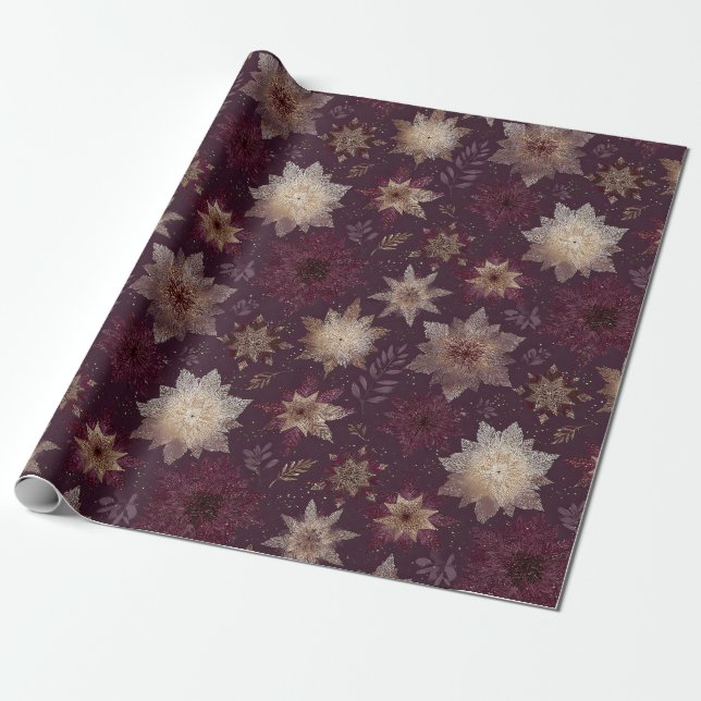 Papel De Regalo Burgundy Poinsettia Christmas Pattern (2) (Desenrollado)