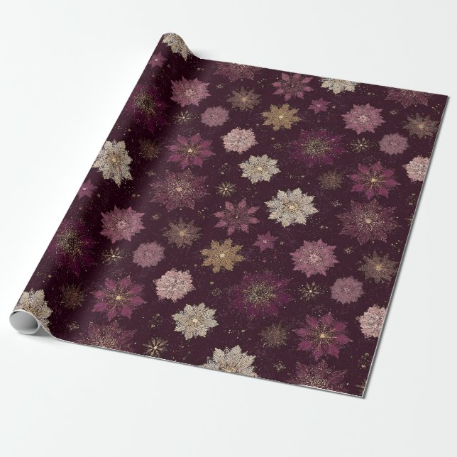 Papel De Regalo Burgundy Poinsettia Christmas Pattern (4) (Desenrollado)