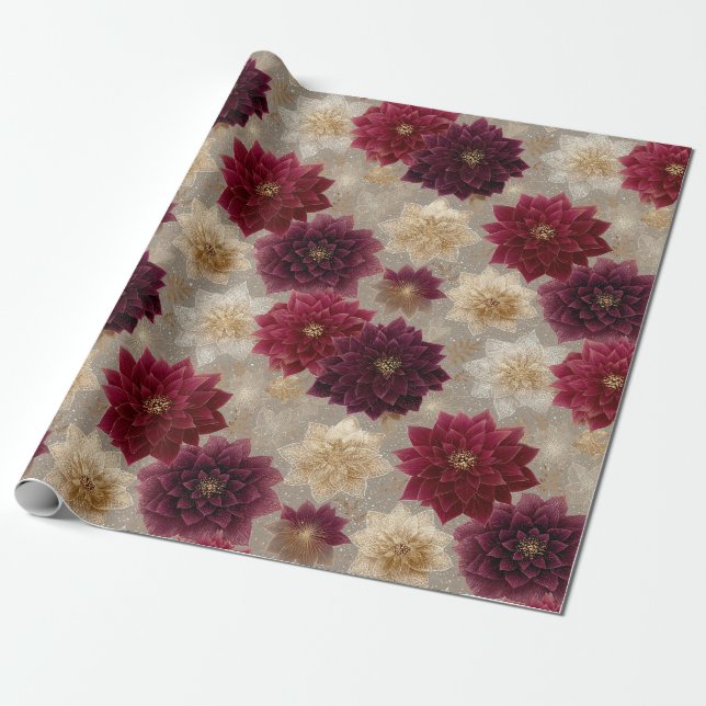 Papel De Regalo Burgundy Poinsettia Christmas Pattern (7) (Desenrollado)