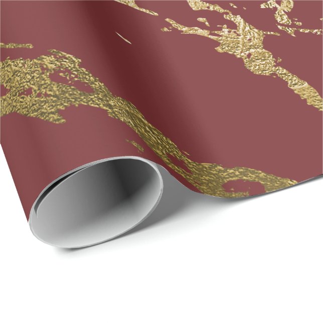 Papel De Regalo Burgundy Rubin Gold Marble Brillante Glam Resumen  (Esquina del rollo)