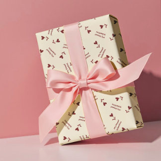 Papel De Regalo Burgundy Script Hearts on Cream– Valentine Pattern