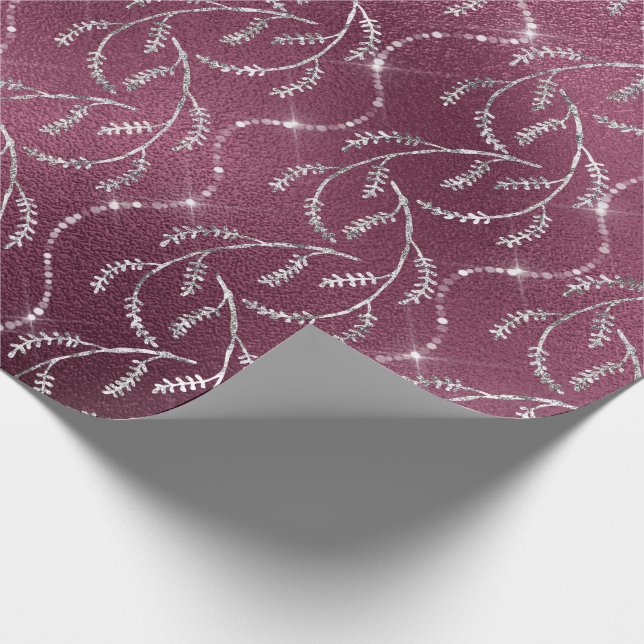 Papel De Regalo Burgundy Spark Relieve metalizado Floral Plata rem (Esquina)