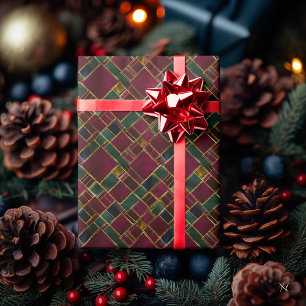 Papel De Regalo Burgundy, Verde y Amarillo Cuadro Geométrico de Cu