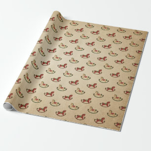Papel De Regalo Burgundy y Kraft Retro Navidad