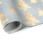 Papel De Regalo Burlap Linen Cottage Gold Blue Christmas Tree<br><div class="desc">Holidays Modern Wrap decorado con textura metálica en polvo con falso árbol de Navidad dorado rosa.</div>