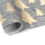 Papel De Regalo Burlap Linen Cottage Gold Grey Christmas Tree<br><div class="desc">Holidays Modern Wrap decorado con textura metálica en polvo con falso árbol de Navidad dorado rosa.</div>