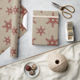 Papel De Regalo Burlap y el patrón del copo de nieve rojo