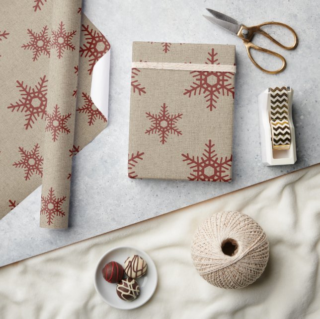 Papel De Regalo Burlap y el patrón del copo de nieve rojo (Artesanía)