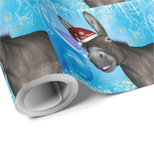 Papel De Regalo Burro divertido del navidad con el gorra del
