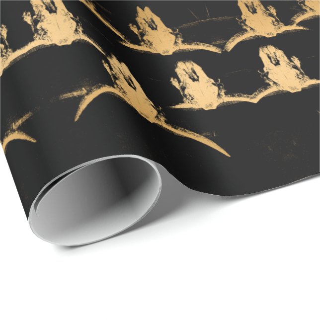 Papel De Regalo Burro Skulls Black Gold Elegante (Esquina del rollo)