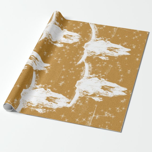 Papel De Regalo Burro Skulls blanco elegante patrón Purpurina dora (Desenrollado)