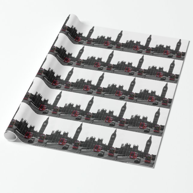 Papel De Regalo bus turístico rojo y Big Ben de Londres (Desenrollado)