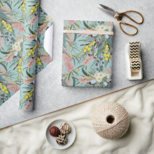 Papel De Regalo Bush nativo florece azul veraniego