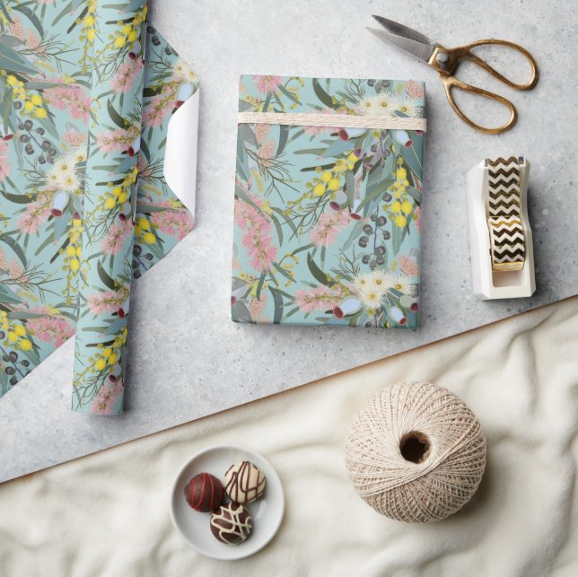 Papel De Regalo Bush nativo florece azul veraniego (Artesanía)