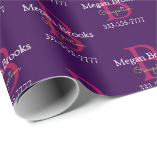 Papel De Regalo Business Promo, Name, Monogram & Title on Purple