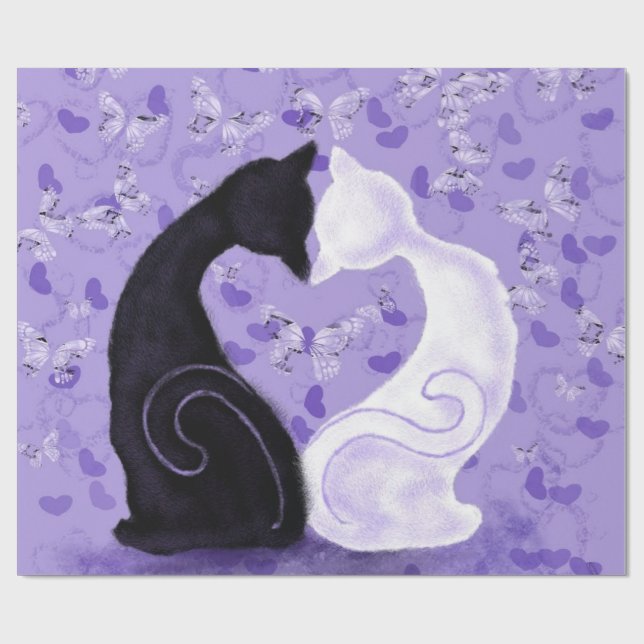 Papel De Regalo Butterfly Hearts Wrapping Paper Couple Cat Love (Superficie plana)