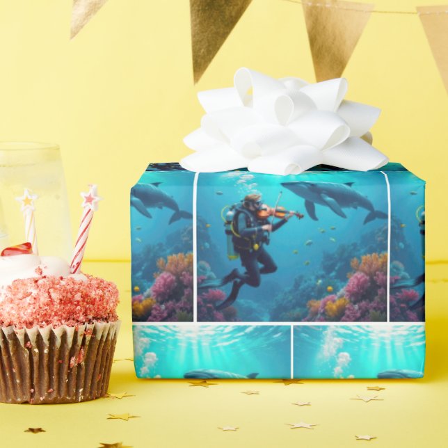 Papel De Regalo Buzo tocando un violín para una ballena (Fiesta de cumpleaños )