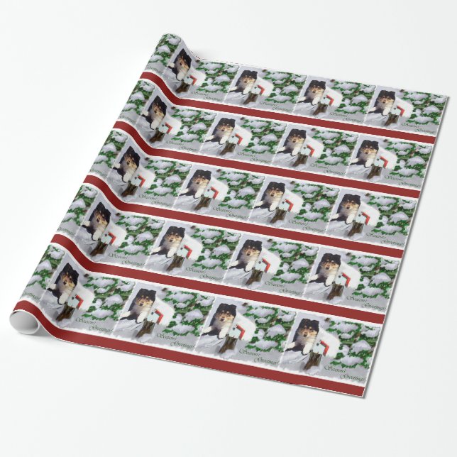 Papel De Regalo Buzón de Navidades de Collie Puppy (Desenrollado)