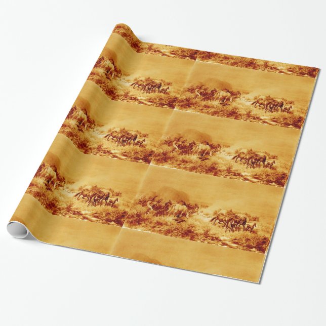 Papel De Regalo CABALLEROS, Naranja marrón antiguo amarillo (Desenrollado)