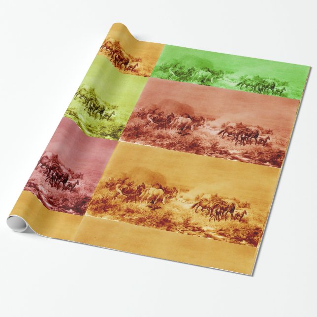 Papel De Regalo CABALLEROS, verde amarillo rojo antiguo (Desenrollado)