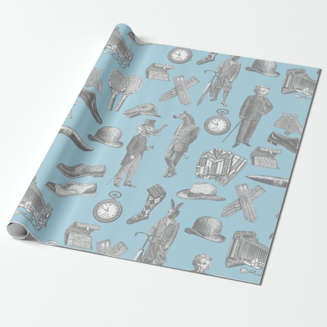 Papel De Regalo caballeros victorianos antiguos animales hombres d (Desenrollado)