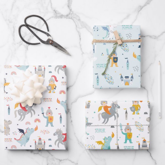 Papel de regalo Caballeros y Dragones Juego de 3 (Anverso)