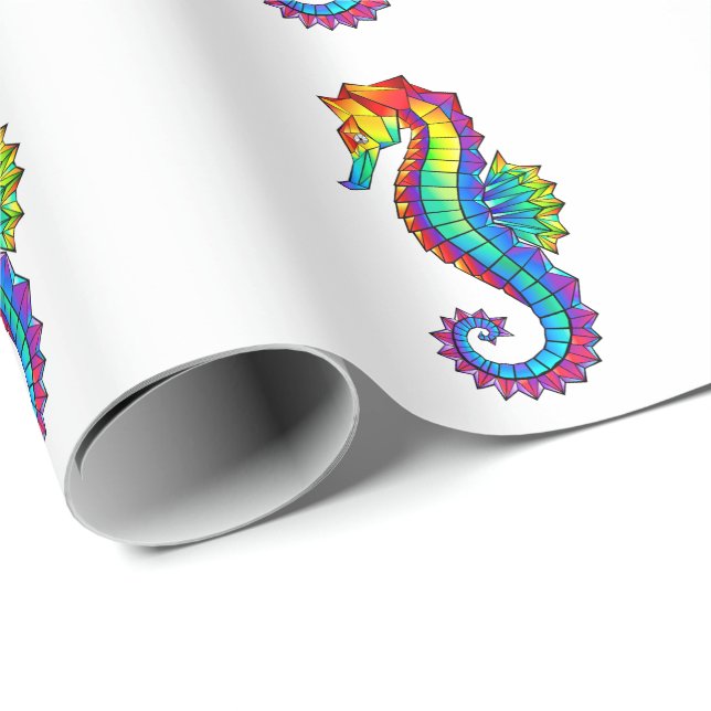 Papel De Regalo Caballito de mar poligonal arcoíris (Esquina del rollo)