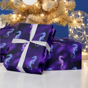 Papel De Regalo Caballitos de mar con brillo y lámina de púrpura O