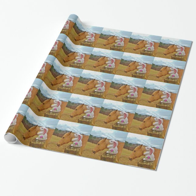 Papel De Regalo Caballo amarillo, conejo de primavera (Desenrollado)
