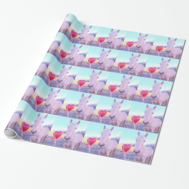 Papel De Regalo Caballo amarillo y corazón rojo (Desenrollado)