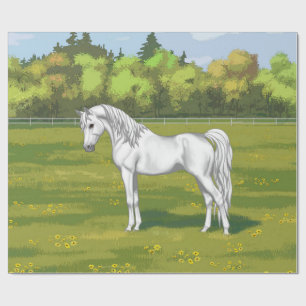 Papel De Regalo Caballo árabe egipcio blanco en pastura de verano