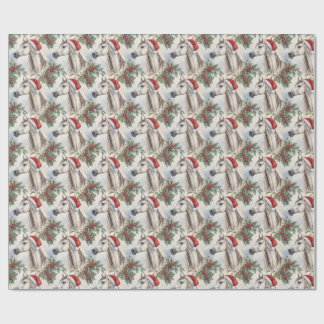 Papel De Regalo Caballo Árabe Navidad Acebo Acuarela