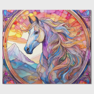 Papel De Regalo Caballo Blanco en Vidrio Emplomado