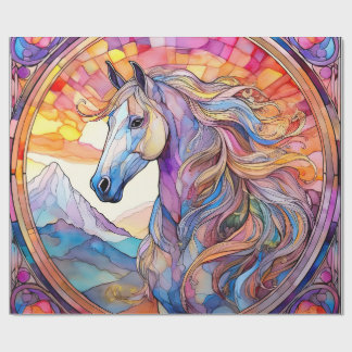 Papel De Regalo Caballo Blanco en Vidrio Emplomado