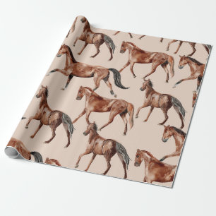 Papel De Regalo Caballo Castaño Vintage Acuarela Ecuestre