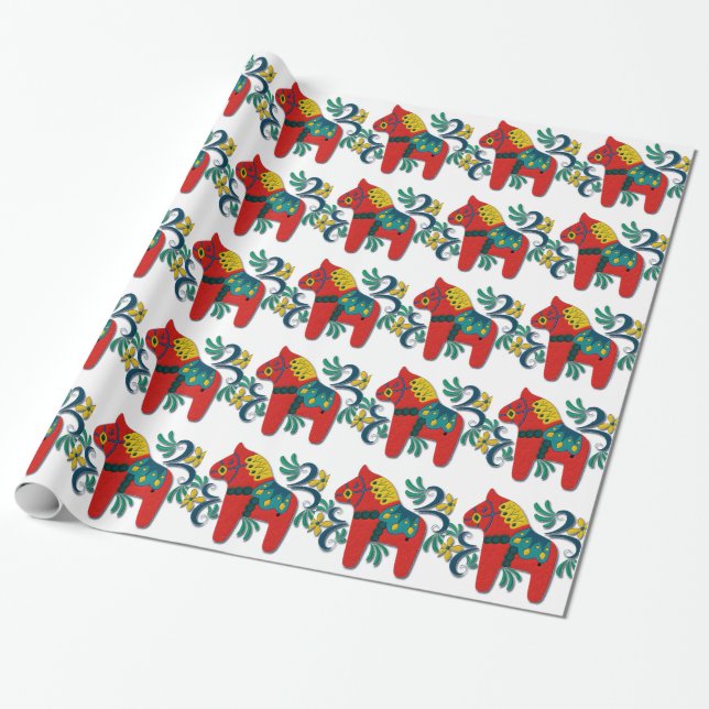 Papel De Regalo Caballo colorido de Dala del sueco (Desenrollado)