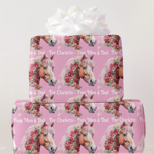 Papel De Regalo Caballo con cintas de Navidad Añadir nombre de niñ