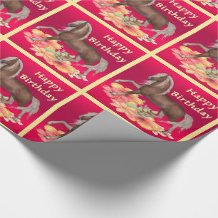 Papel De Regalo Caballo con flores Feliz Regalo de Cumpleaños