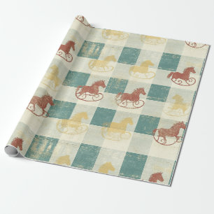 Papel De Regalo Caballo de balancín de cuadros rústicos patrón de